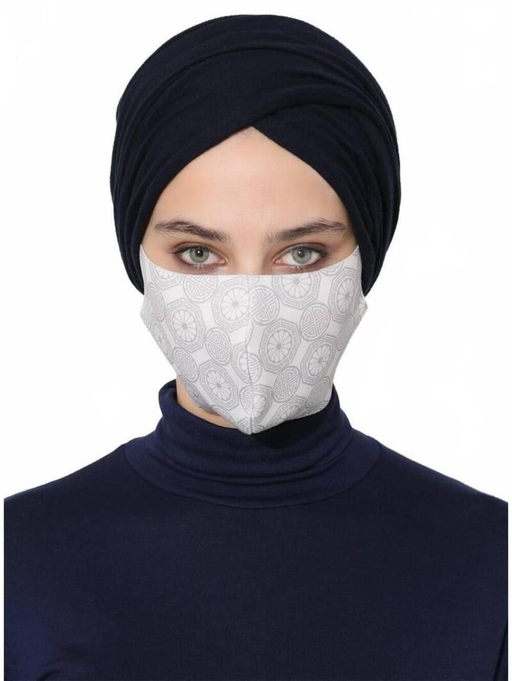 Elegant White and Gray Patterned Face Mask